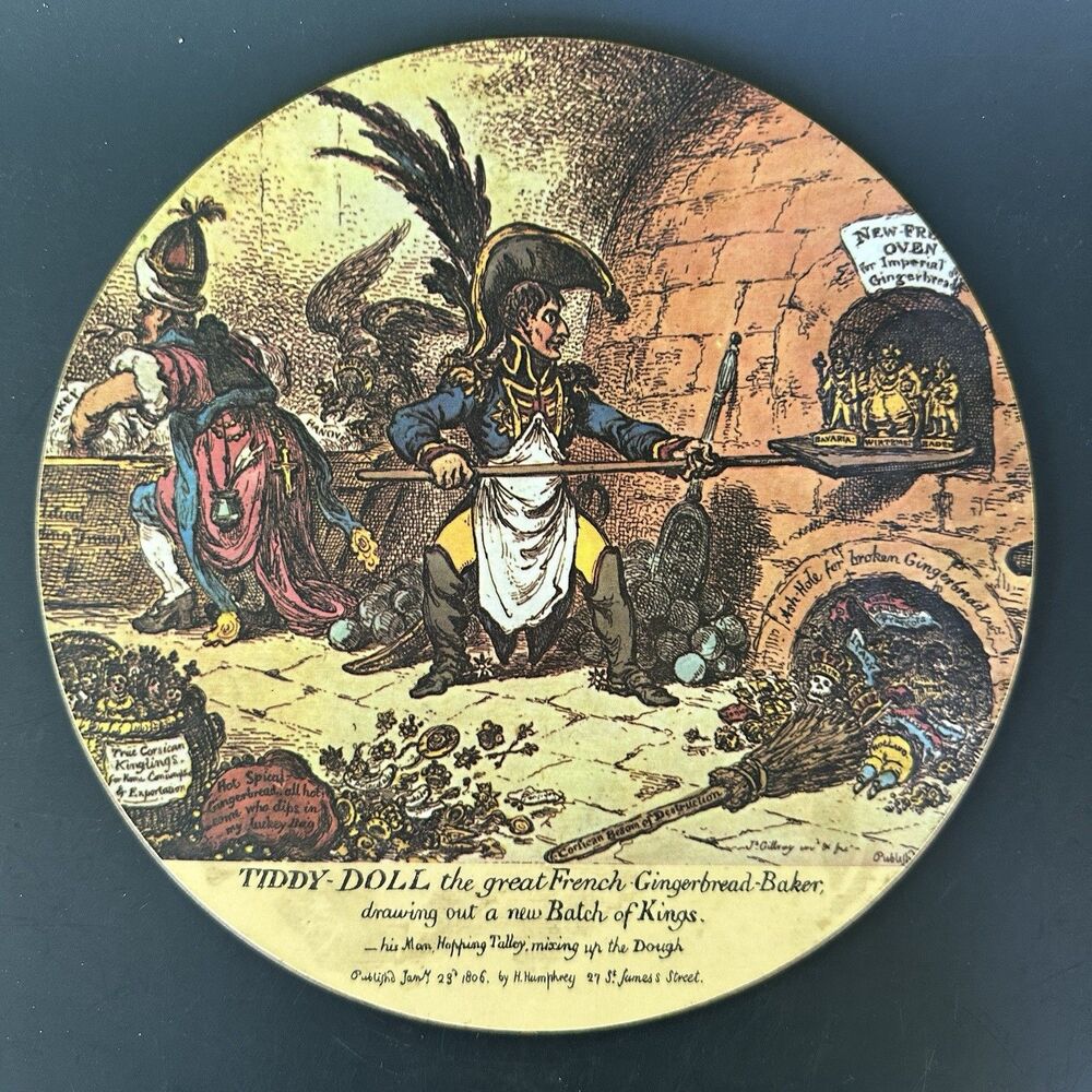 Vtg Napoleonic Satire Cork Trivet English Print Kitchen Decor